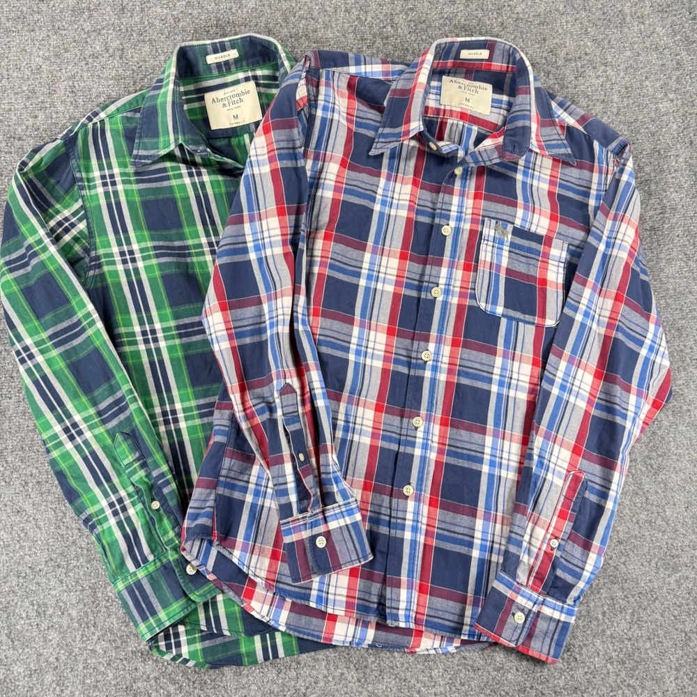 Abercrombie & Fitch Muscle Fit Plaid Flannel Shirts Men's M Blue Green Lot 2 Y2K